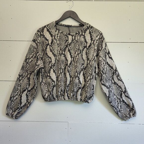 Zara Tops - ZARA Trafaluc Snake Animal Print Knit Balloon Sleeve Cropped Blouse Women Size M